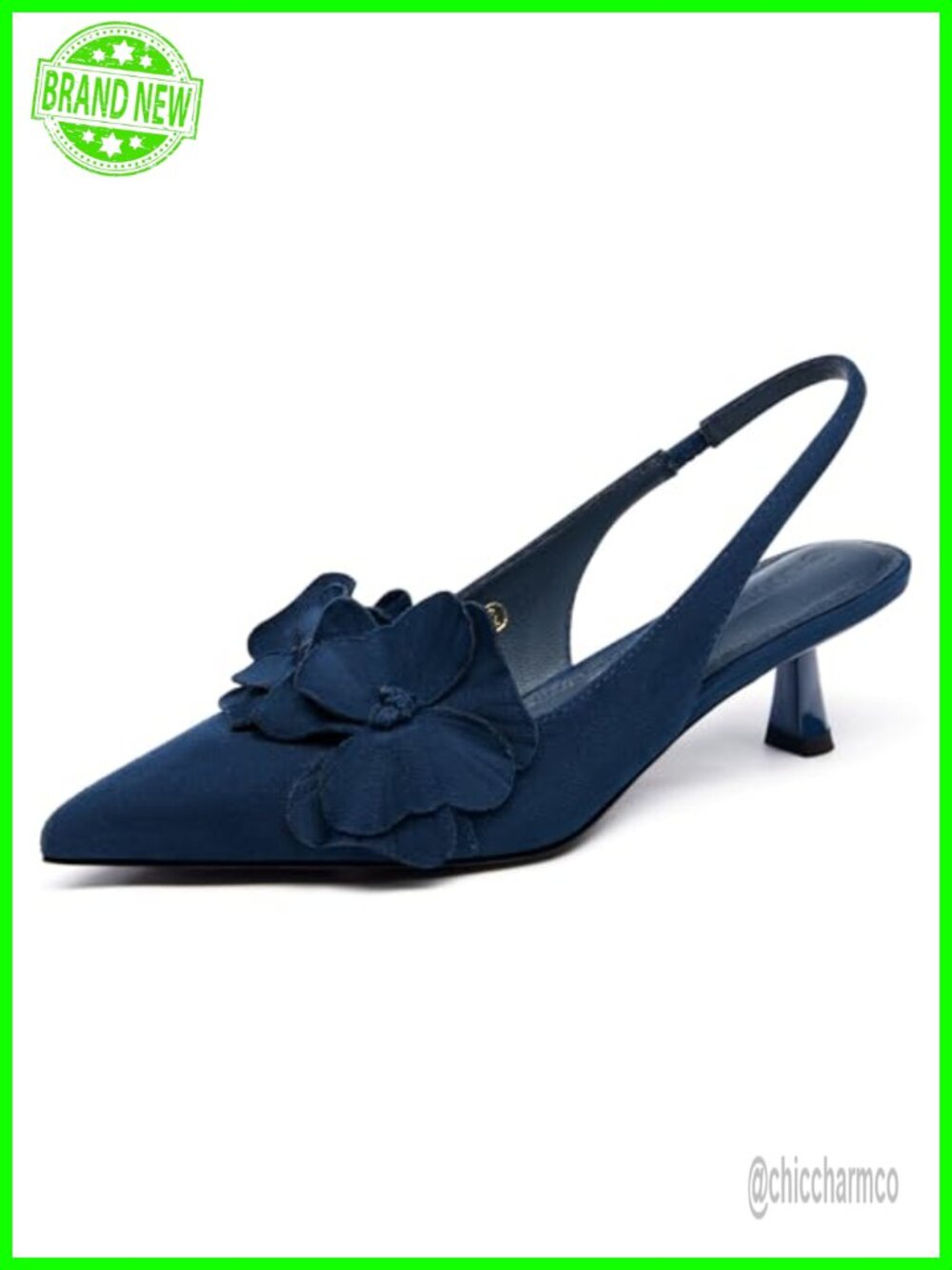 Women's Slingback Kitten Heels PU Leather Closed Pointed Toe Dress Pumps